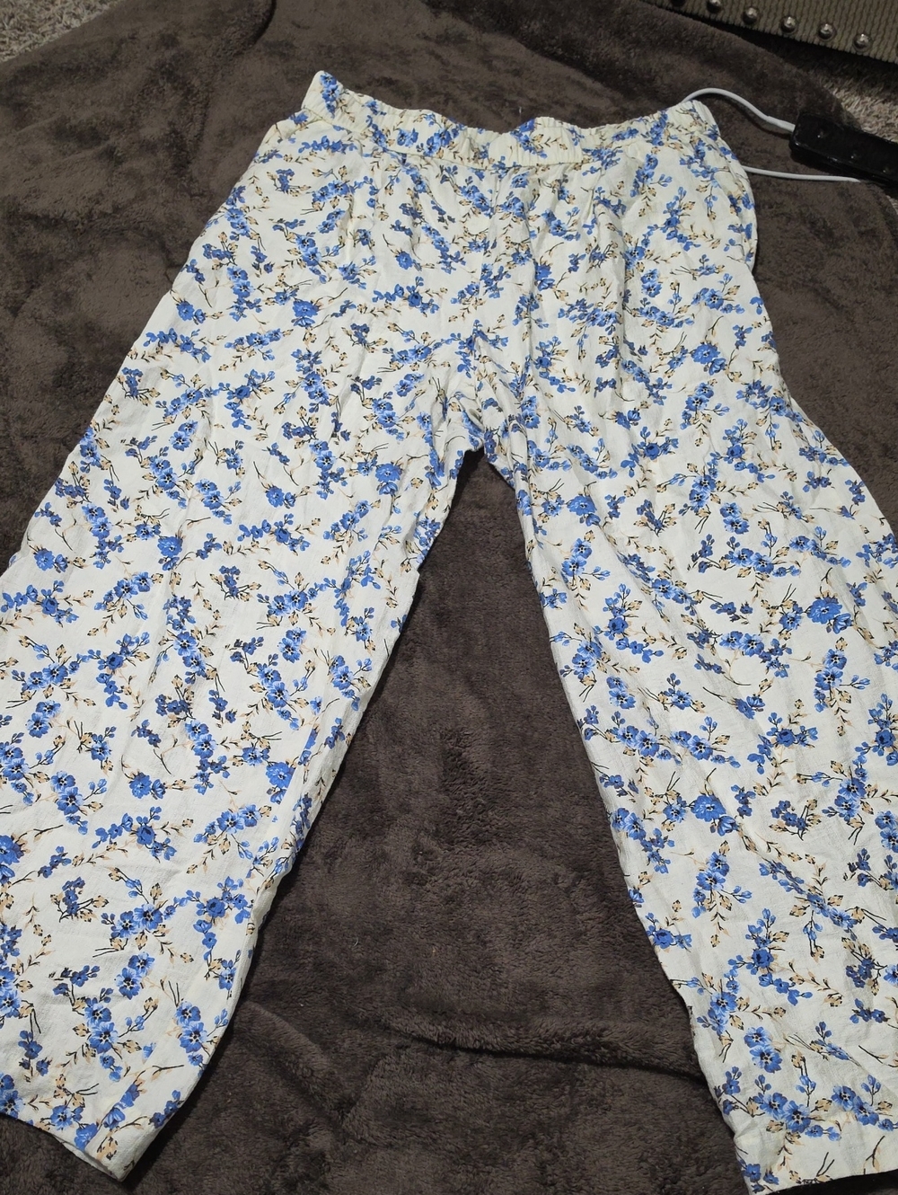 a new day White Wide-Leg Pants with Blue Floral Print